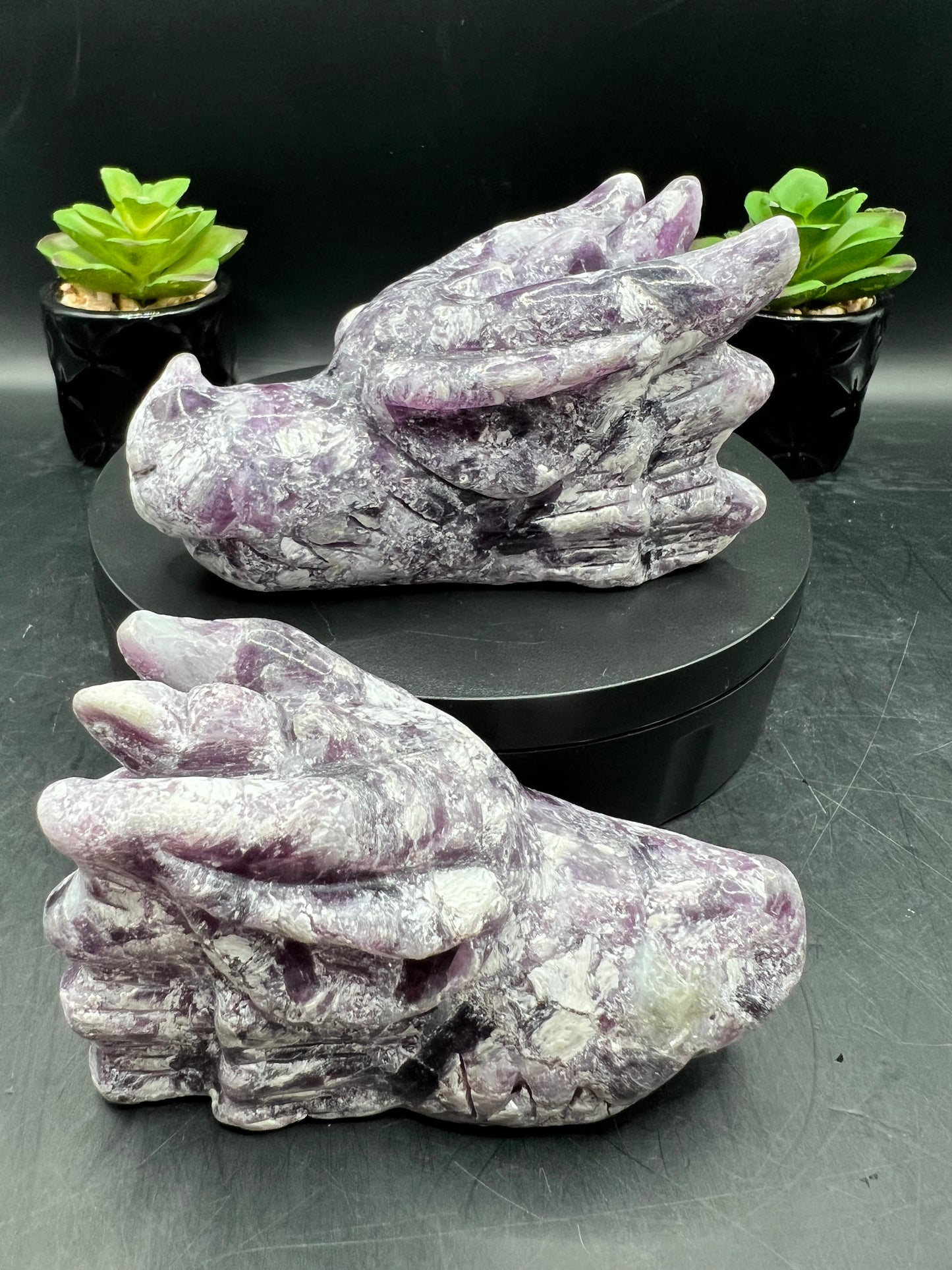 LEPIDOLITE DRAGON HEADS