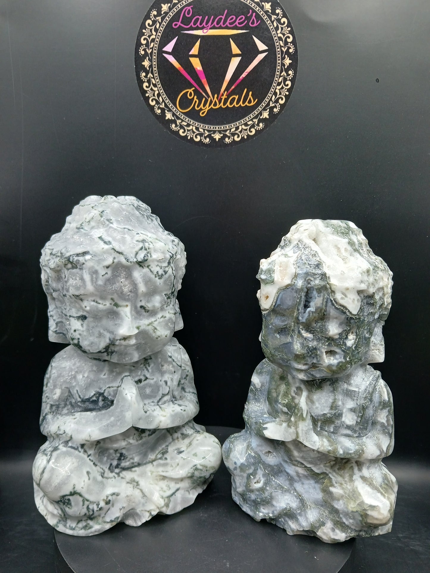 LARGE DRUZY MOSS AGATE BUDDHA'S