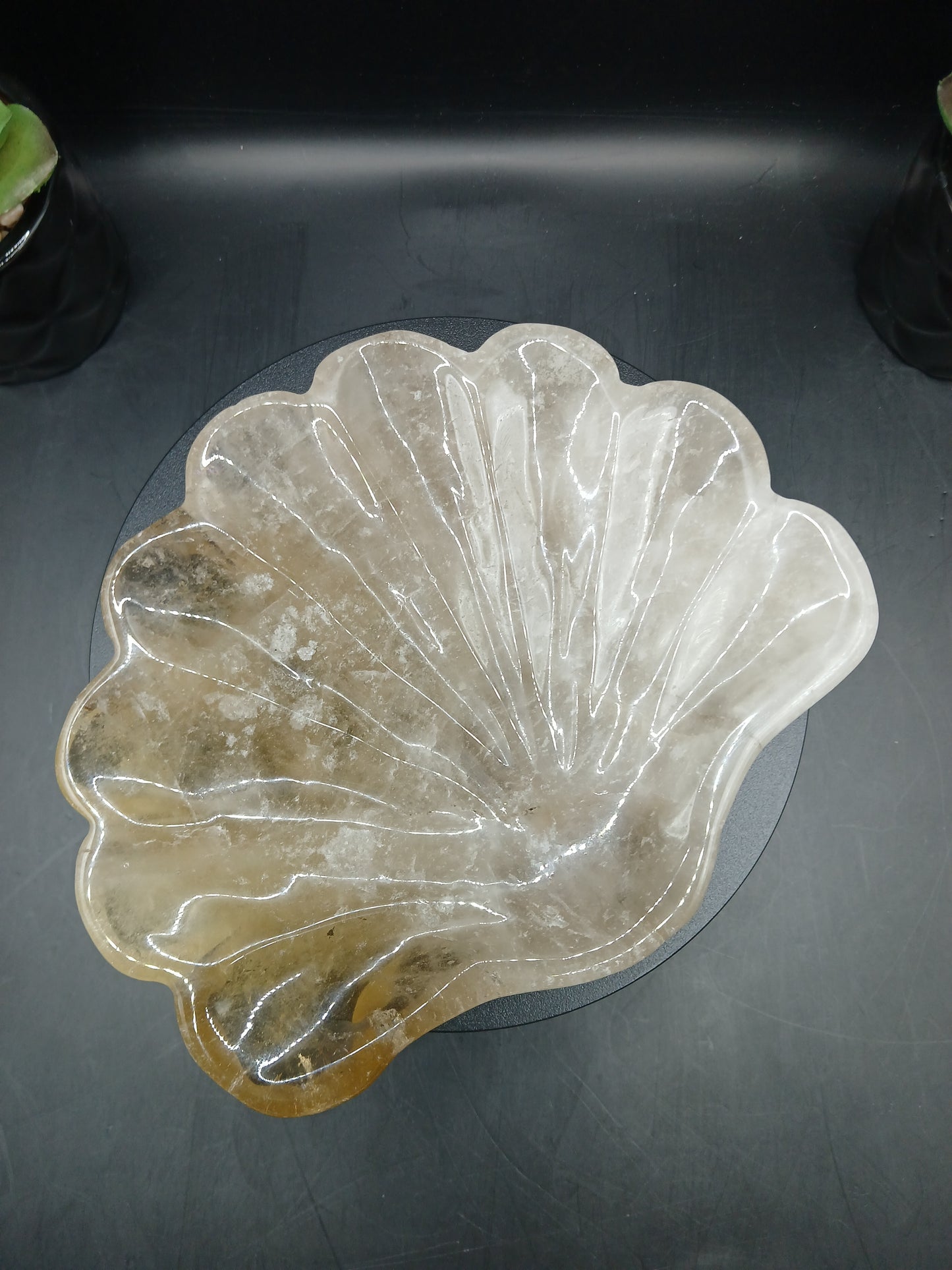 LARGE CITRINE & SMOKY QUARTZ SHELL DISH