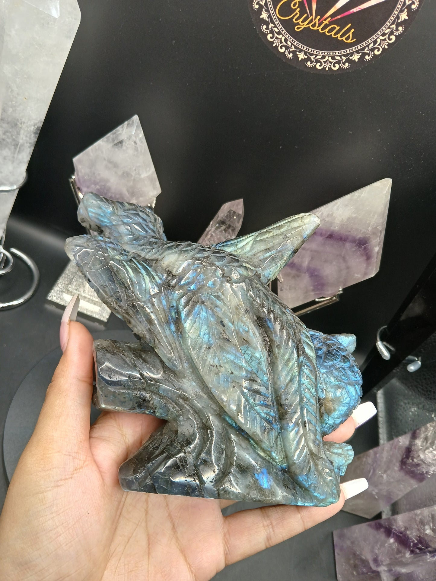 SUPER BLUE FLASH LABRADORITE PARROT CARVING