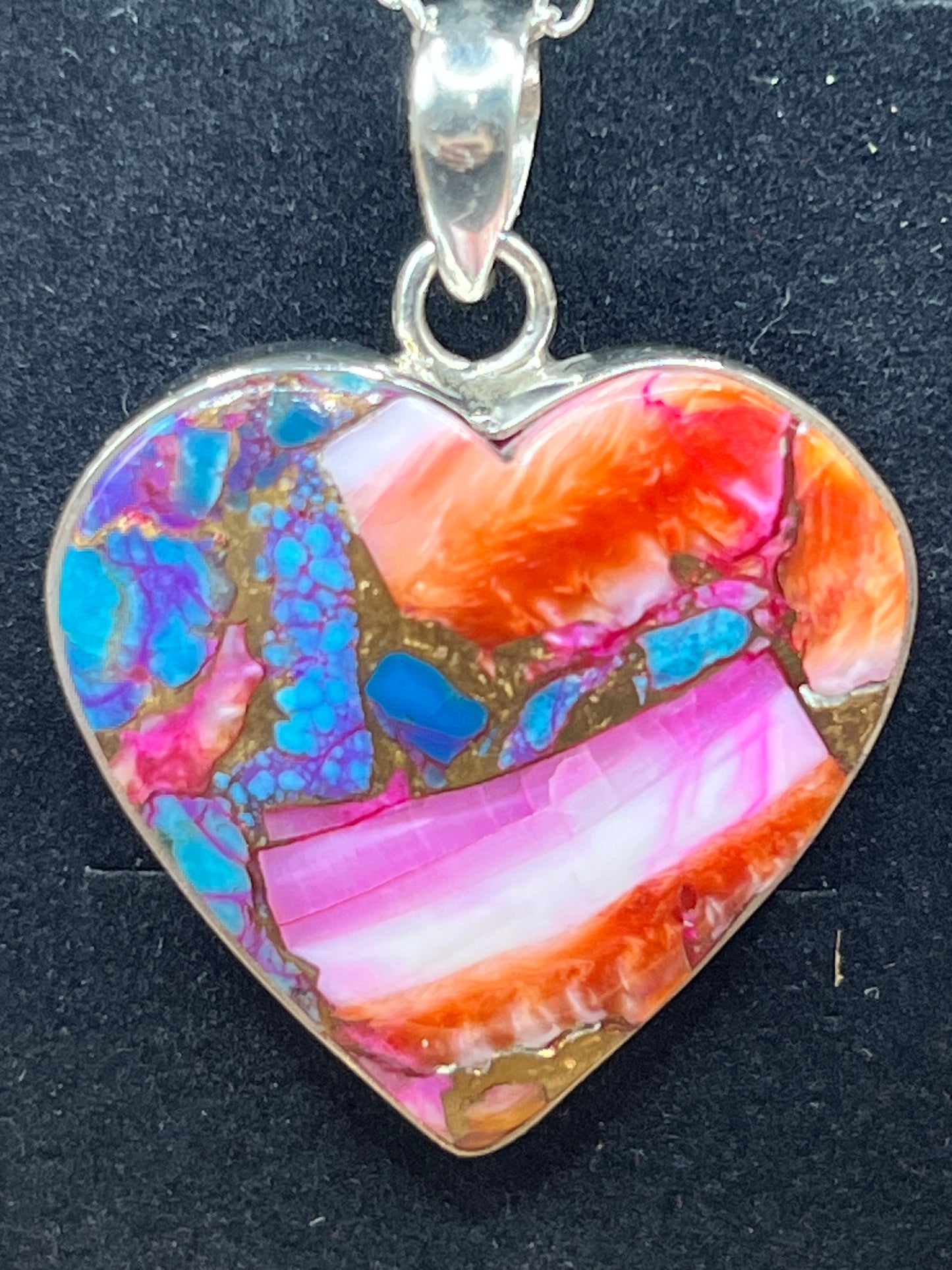 925 SILVER PINK OYSTER COPPER TURQUOISE HEART PENDANT & CHAIN