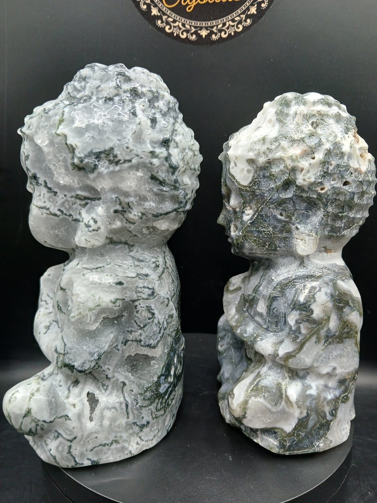 LARGE DRUZY MOSS AGATE BUDDHA'S