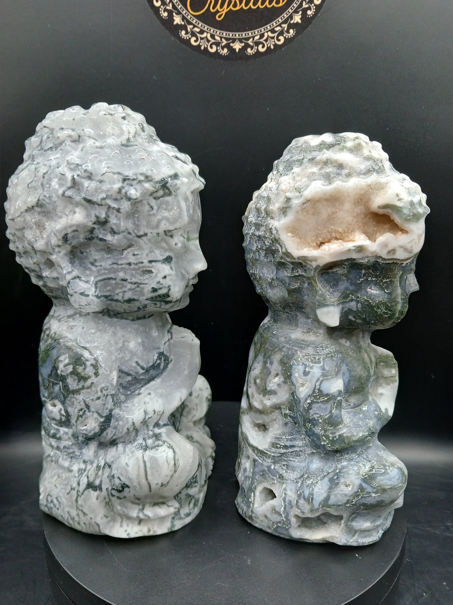 LARGE DRUZY MOSS AGATE BUDDHA'S