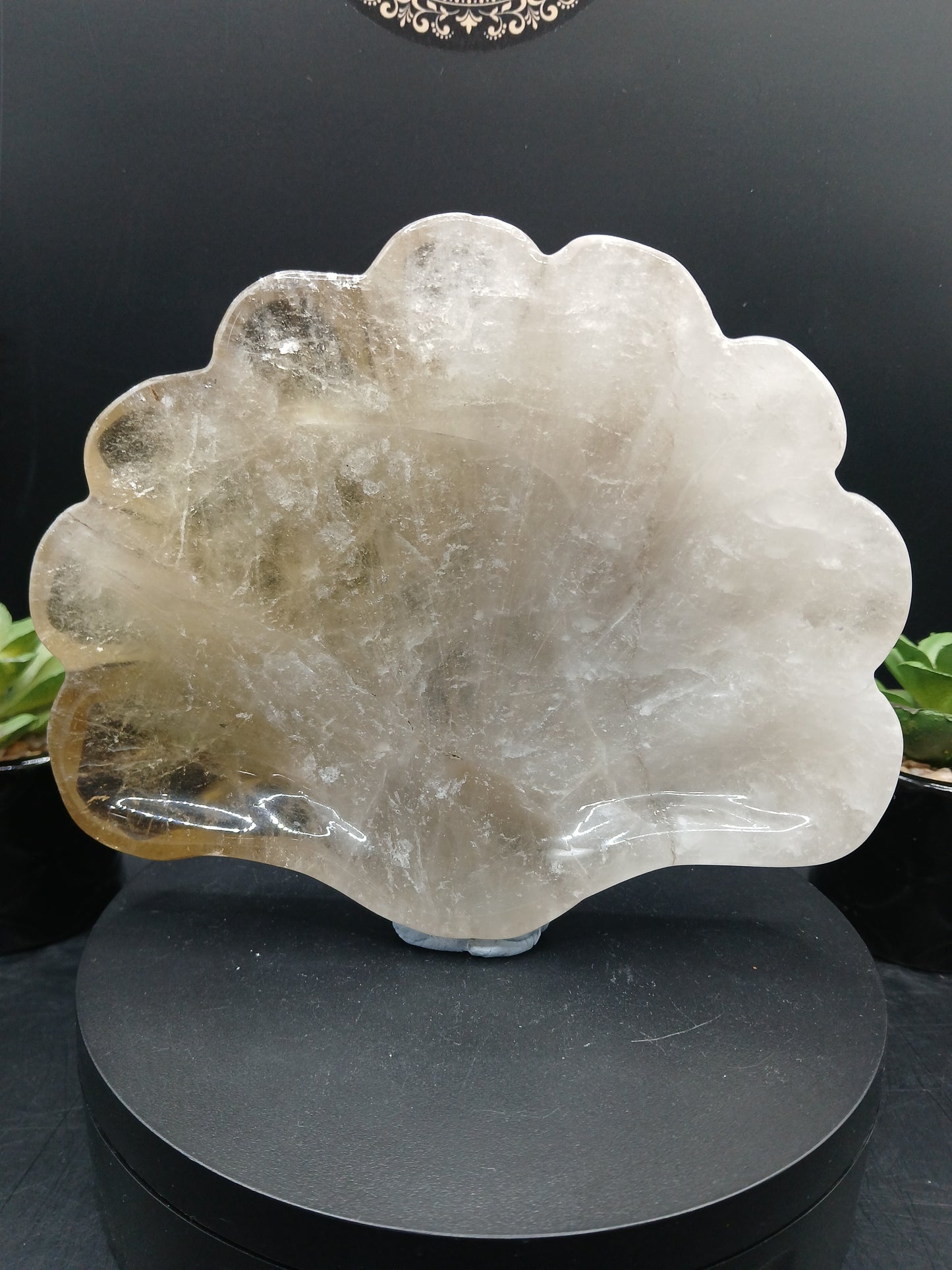 LARGE CITRINE & SMOKY QUARTZ SHELL DISH